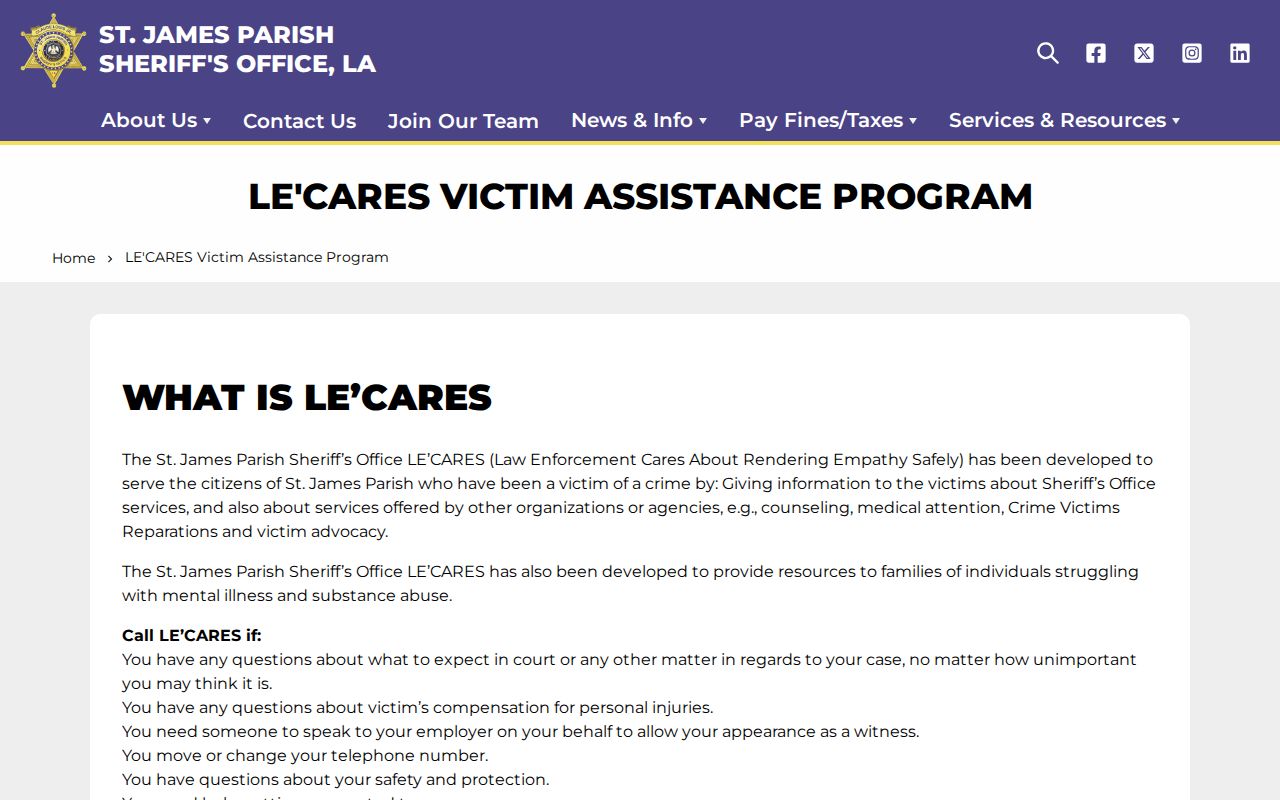 St. James Parish released inmate LAVNS notification information