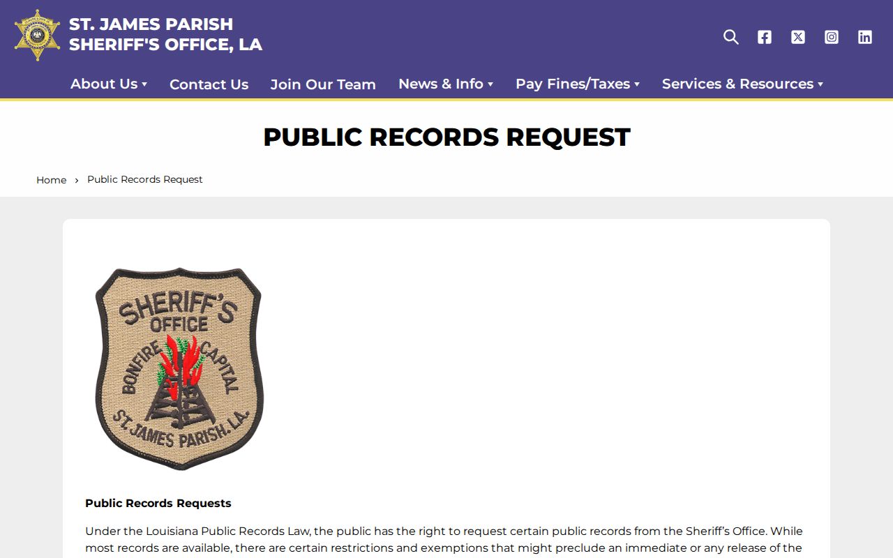 St. James Parish release records request channels and fees